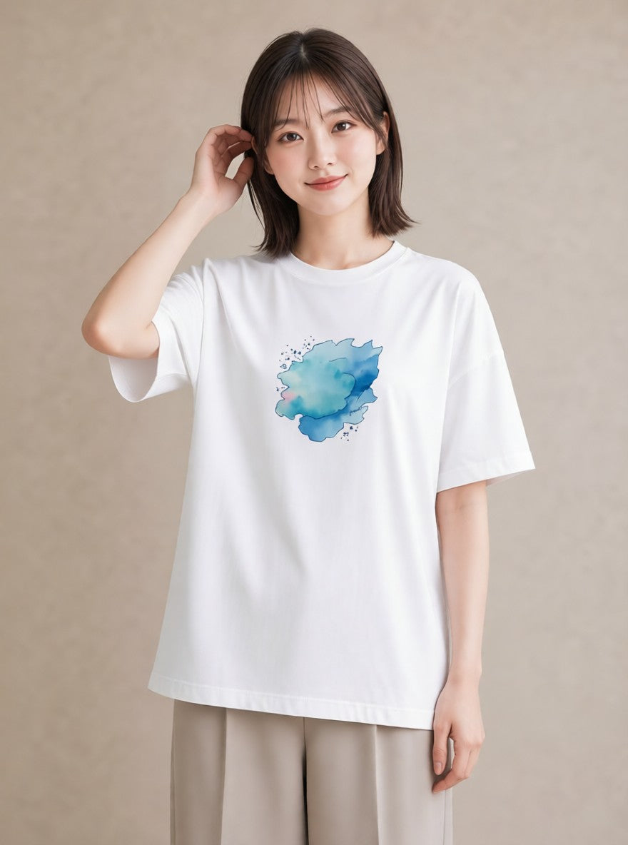 Tシャツ レディース 空 星空 宇宙 イラスト フェミニン カジュアルコーデ 買い物 白T YMAZO