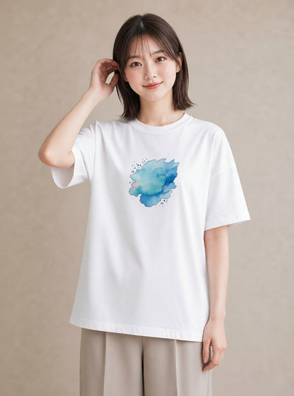 Tシャツ レディース 空 星空 宇宙 イラスト フェミニン カジュアルコーデ 買い物 白T YMAZO