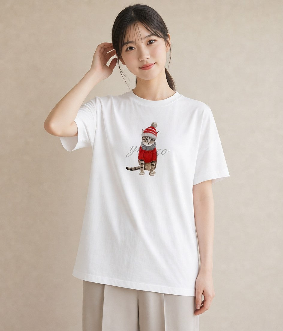 プリントTシャツ レディース キジトラ 猫 ねこ イラスト フェミニン ミセス 春コーデ 白T YMAZO