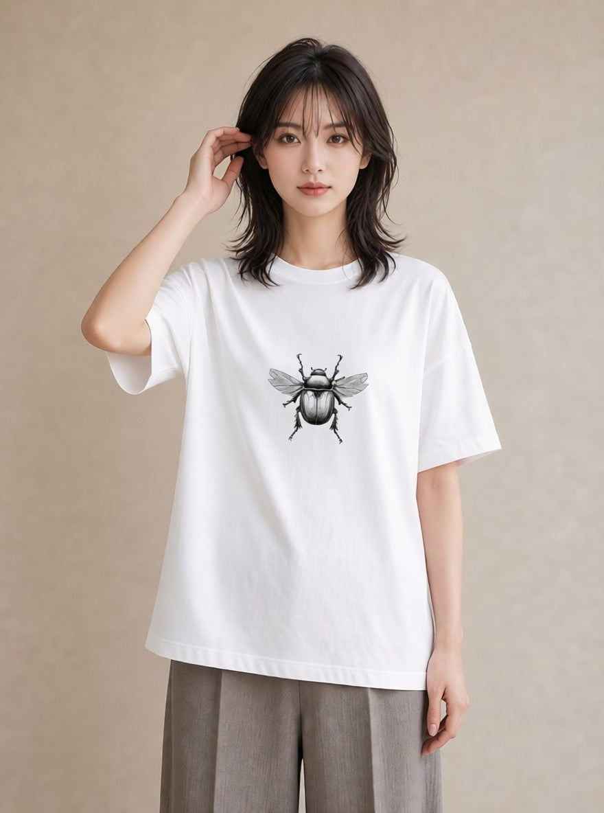 デザインTシャツ レディース クワガタ 昆虫 虫 イラスト ガーリー 通学 誕生日プレゼント 白T YMAZO