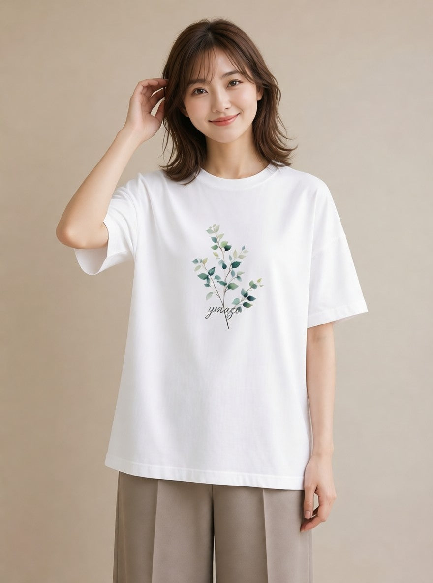 半袖Tシャツ レディース 金木犀 花 花柄 イラスト ニュアンス お出かけ 普段着 白T