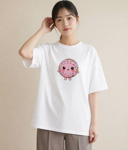 グラフィックTシャツ レディース ドーナツ 食べ物 フード イラスト 淡色 20代 カジュアルコーデ 白T YMAZO