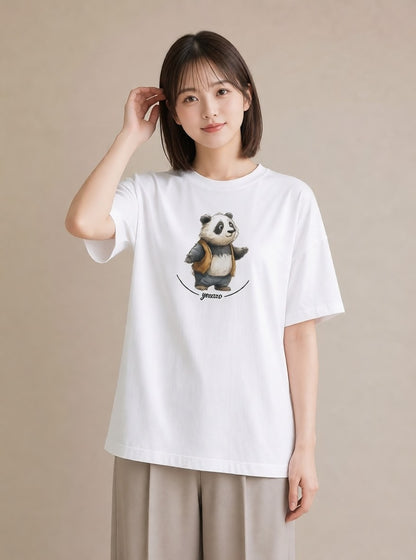 半袖Tシャツ レディース レッサーパンダ 動物 アニマル イラスト 北欧風 カフェ服 クリスマス 白T YMAZO