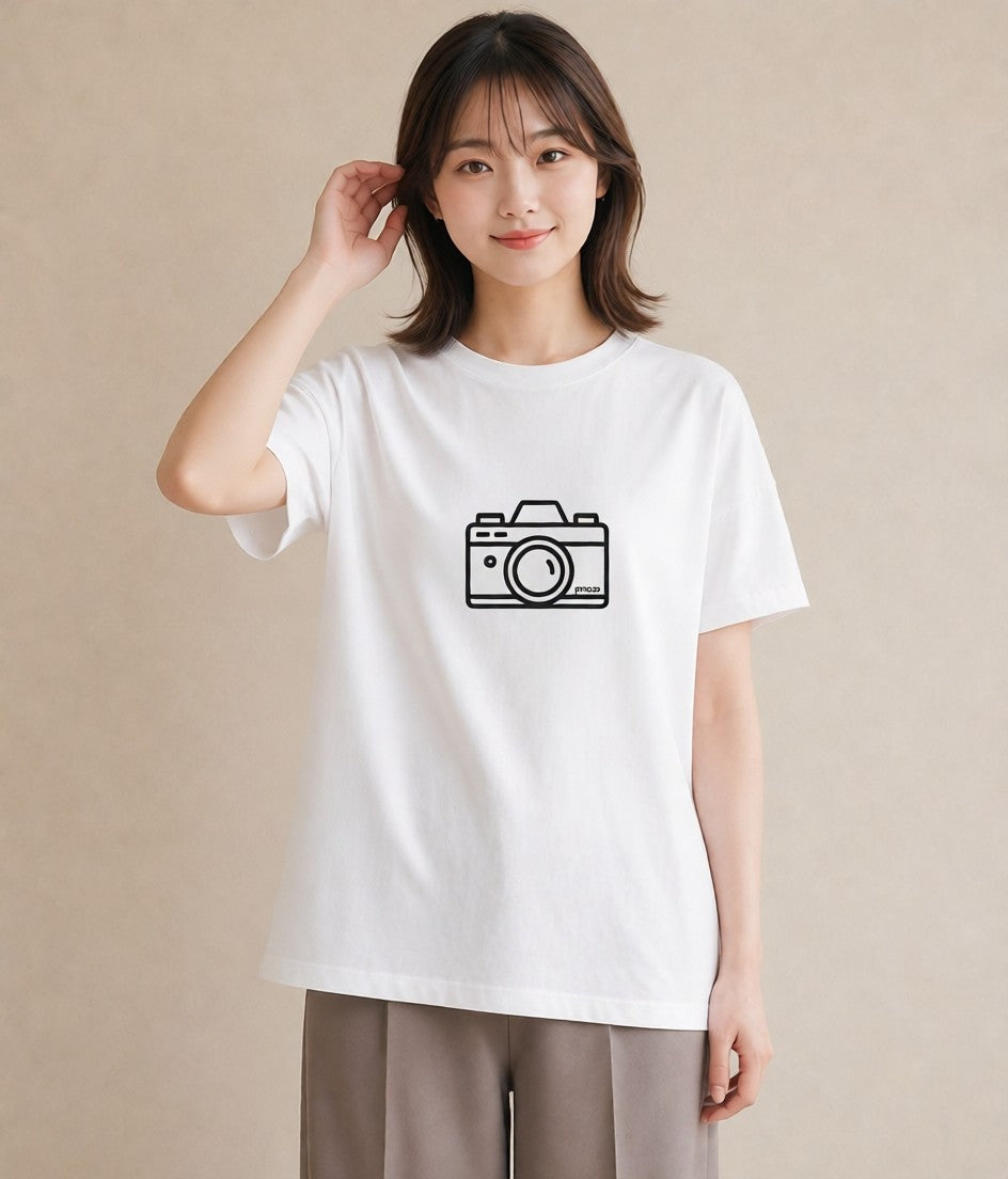 デザインTシャツ レディース カメラ フィルムカメラ レトロカメラ イラスト 淡色 友達ギフト 部屋着 白T YMAZO