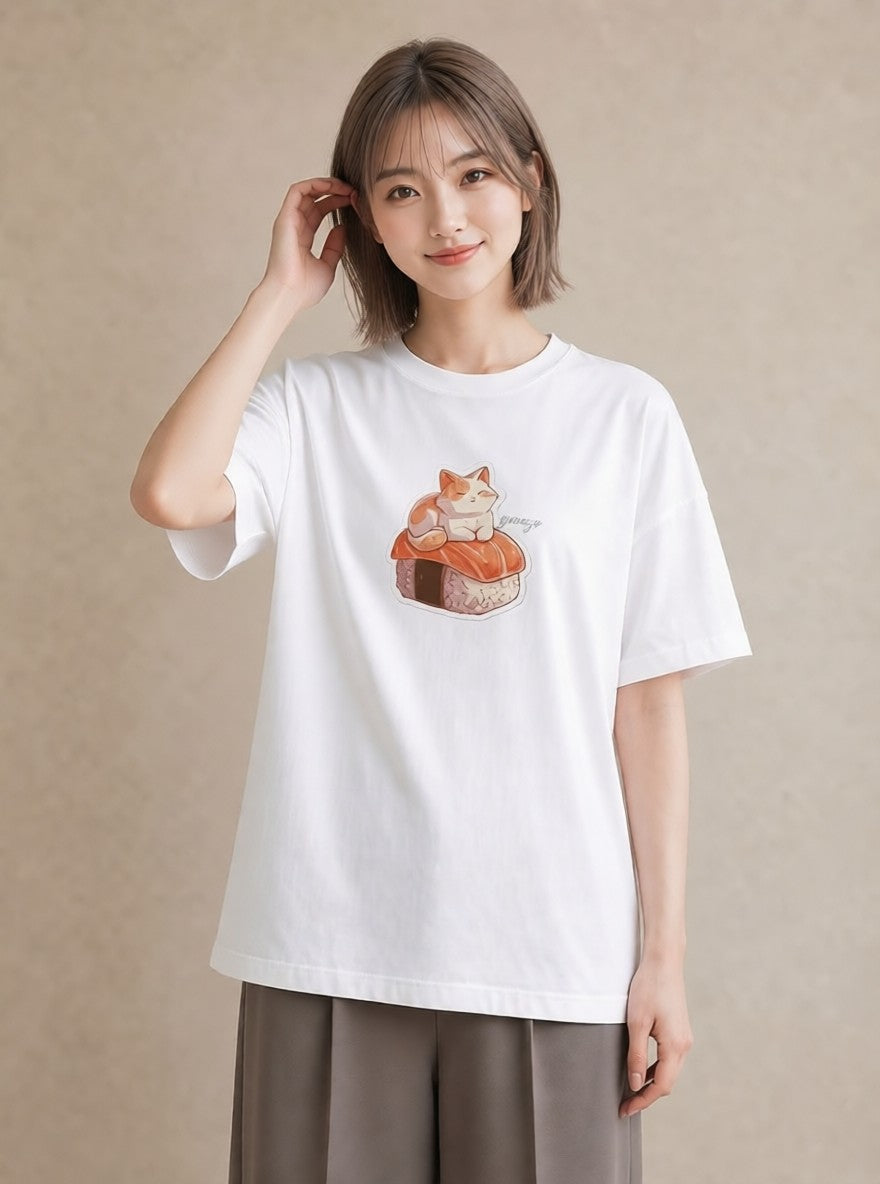Tシャツ レディース おにぎり 食べ物 フード イラスト ポップ ラフ レイヤード 白T YMAZO