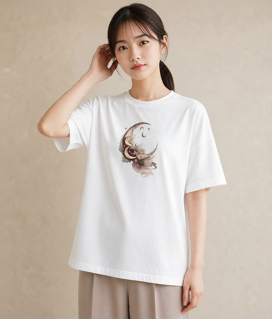デザインTシャツ レディース 月 星空 宇宙 イラスト 可愛い 親子 20代 白T YMAZO