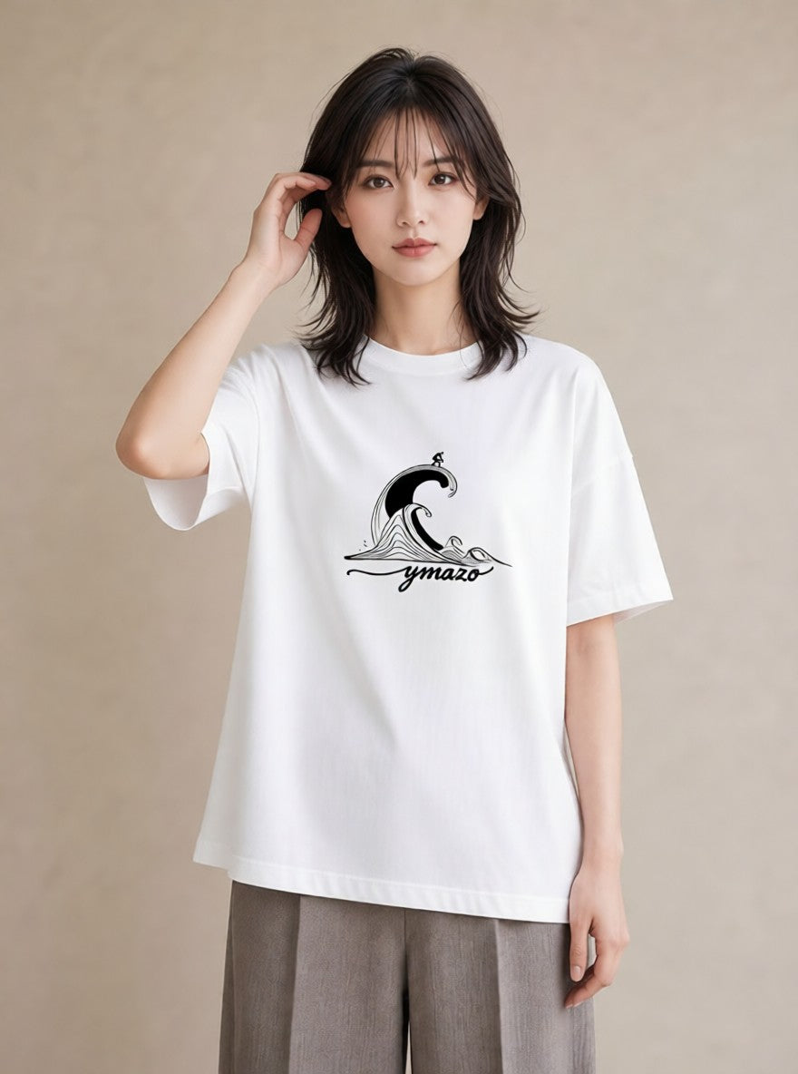 グラフィックTシャツ レディース 紙の船 水辺 ナチュラル アンティーク イラスト 手描き風 ペアコーデ 秋コーデ 白T YMAZO