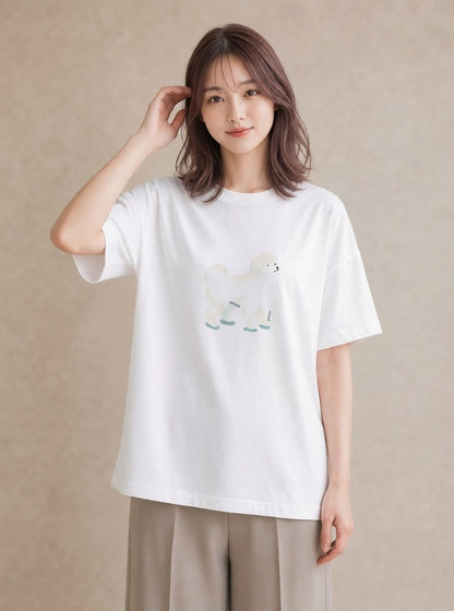 グラフィックTシャツ レディース ビションフリーゼ 犬 いぬ イラスト きれいめ 20代 カジュアルコーデ 白T YMAZO