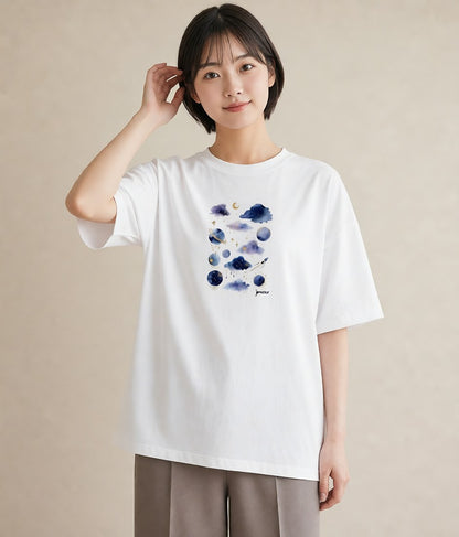 プリントTシャツ レディース 双子座 星空 宇宙 イラスト ボタニカル 敬老の日 ホワイトデー 白T YMAZO
