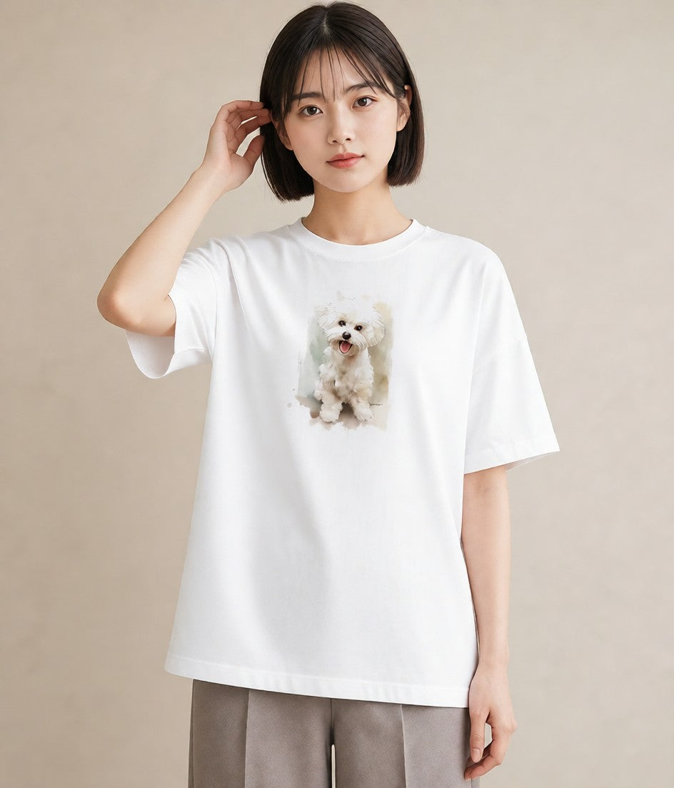 プリントTシャツ レディース わんちゃん 犬 いぬ イラスト 淡色 カジュアルコーデ 買い物 白T YMAZO