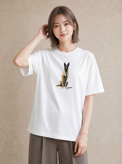 グラフィックTシャツ レディース ジャーマンシェパード 犬 いぬ イラスト 韓国風 姉妹 送別ギフト 白T YMAZO