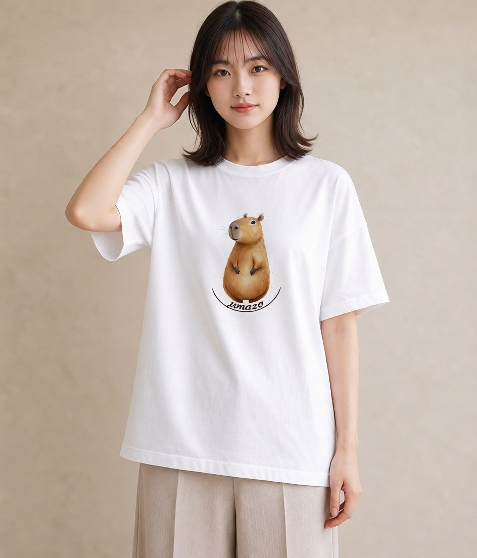 プリントTシャツ レディース キンクマハムスター ペット 動物 イラスト 個性的 カフェ服 クリスマス 白T YMAZO