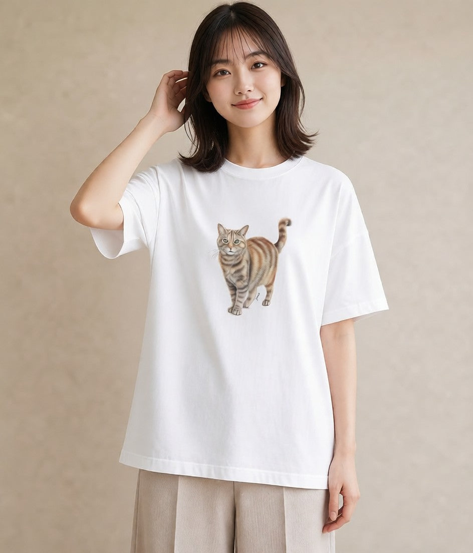グラフィックTシャツ レディース エキゾチックショートヘア 猫 ねこ イラスト 普段使い 旅行 母娘コーデ 白T YMAZO