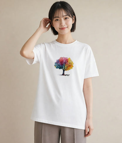 Tシャツ レディース 木 植物 ボタニカル イラスト こなれ感 海 カフェ巡り 白T YMAZO