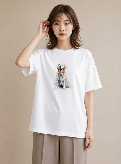 プリントTシャツ レディース ゴールデンレトリバー ゴールデン 犬 いぬ イラスト ガーリー 親子 20代 白T YMAZO