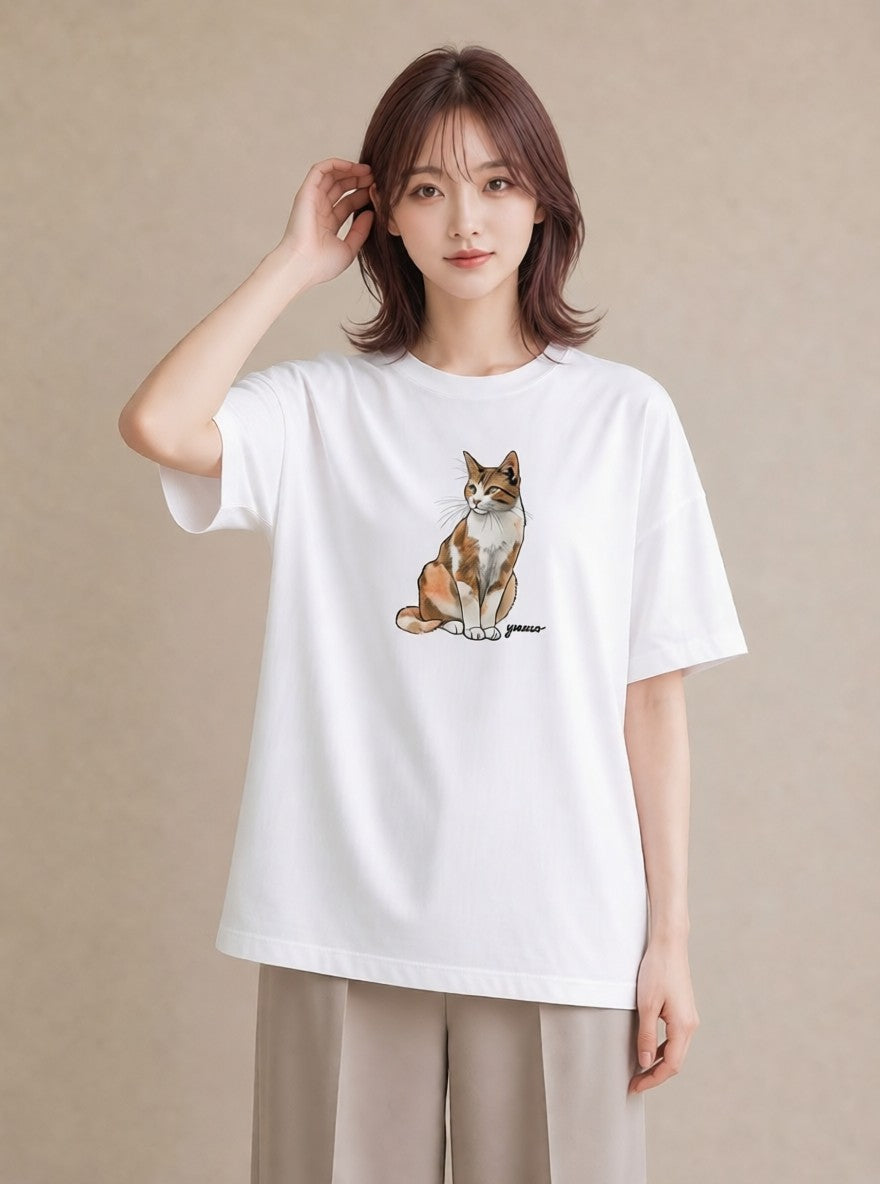 Tシャツ レディース エキゾチックショートヘア 猫 ねこ イラスト カジュアル 親子 20代 白T YMAZO