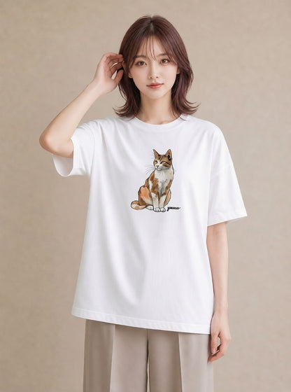 Tシャツ レディース エキゾチックショートヘア 猫 ねこ イラスト カジュアル 親子 20代 白T YMAZO