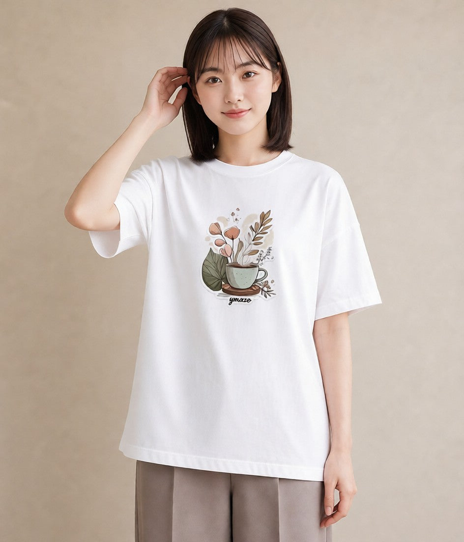Tシャツ レディース エスプレッソ 食べ物 フード イラスト ヴィンテージ風 敬老の日 ホワイトデー 白T YMAZO