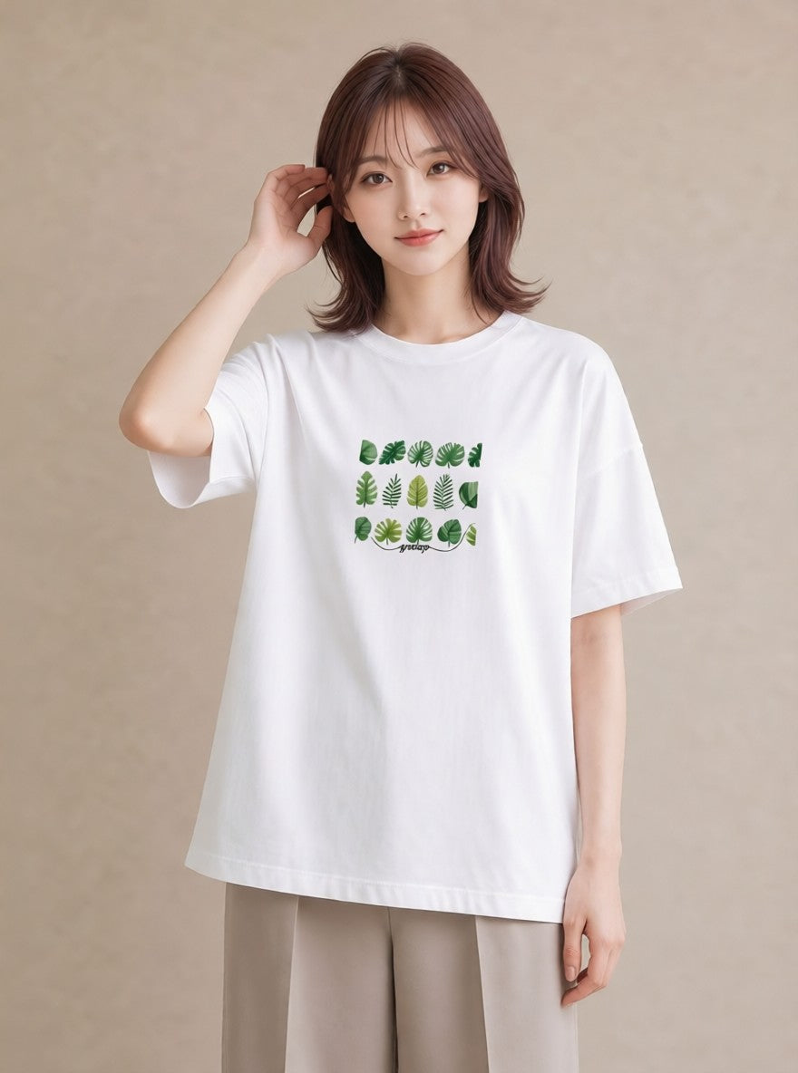 Tシャツ レディース モンステラ 植物 ボタニカル イラスト 手描き風 送別ギフト 通勤 白T YMAZO