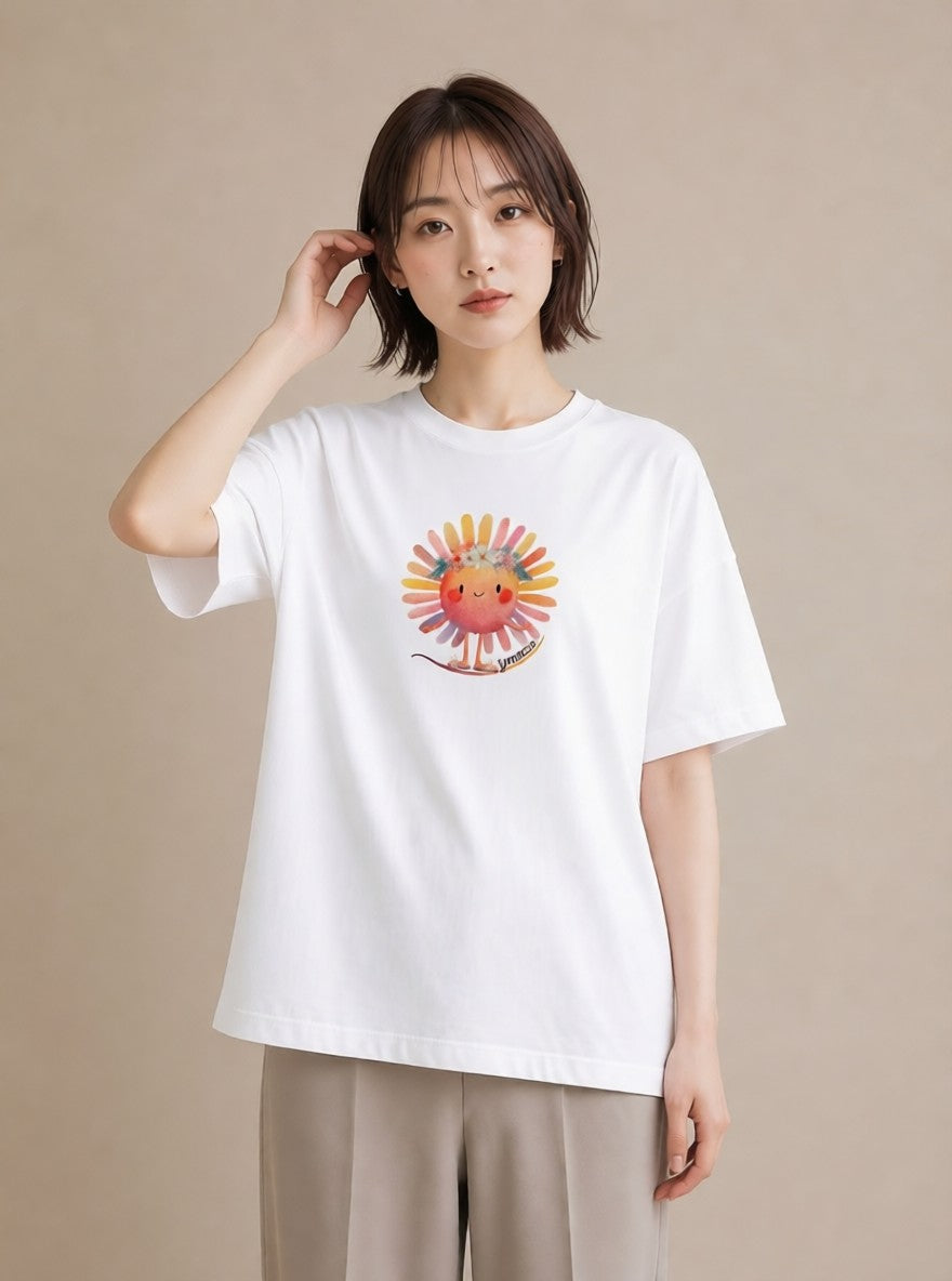 半袖Tシャツ レディース 太陽 星空 宇宙 イラスト シック 通学 誕生日プレゼント 白T YMAZO
