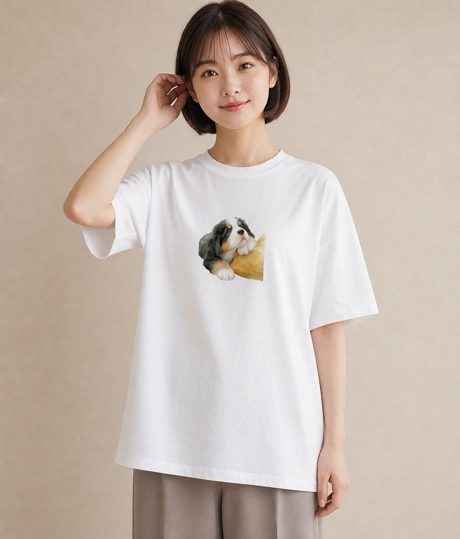 デザインTシャツ レディース バーニーズマウンテンドッグ 犬 いぬ イラスト 水彩風 旅行 母娘コーデ 白T YMAZO