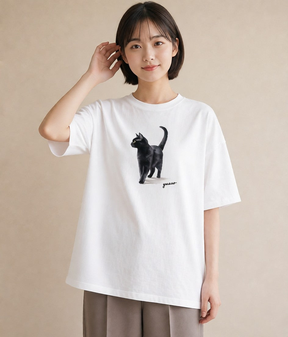 デザインTシャツ レディース 猫 ねこ イラスト モード 敬老の日 ホワイトデー 白T YMAZO