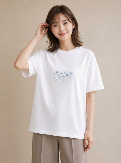 グラフィックTシャツ レディース ポスト 野の花 レトロ ナチュラル アンティーク イラスト ガーリー おしゃれギフト 社会人 白T YMAZO