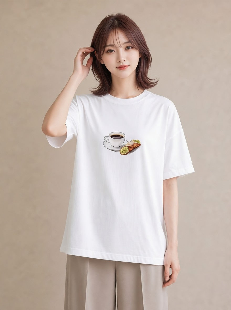 デザインTシャツ レディース ベーグル 食べ物 フード イラスト レトロ 母娘コーデ 自分用 白T YMAZO