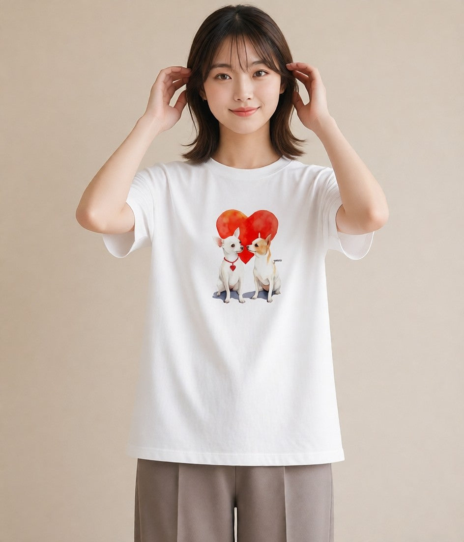 デザインTシャツ レディース チワワ 犬 いぬ イラスト ポップ 買い物 夏コーデ 白T YMAZO