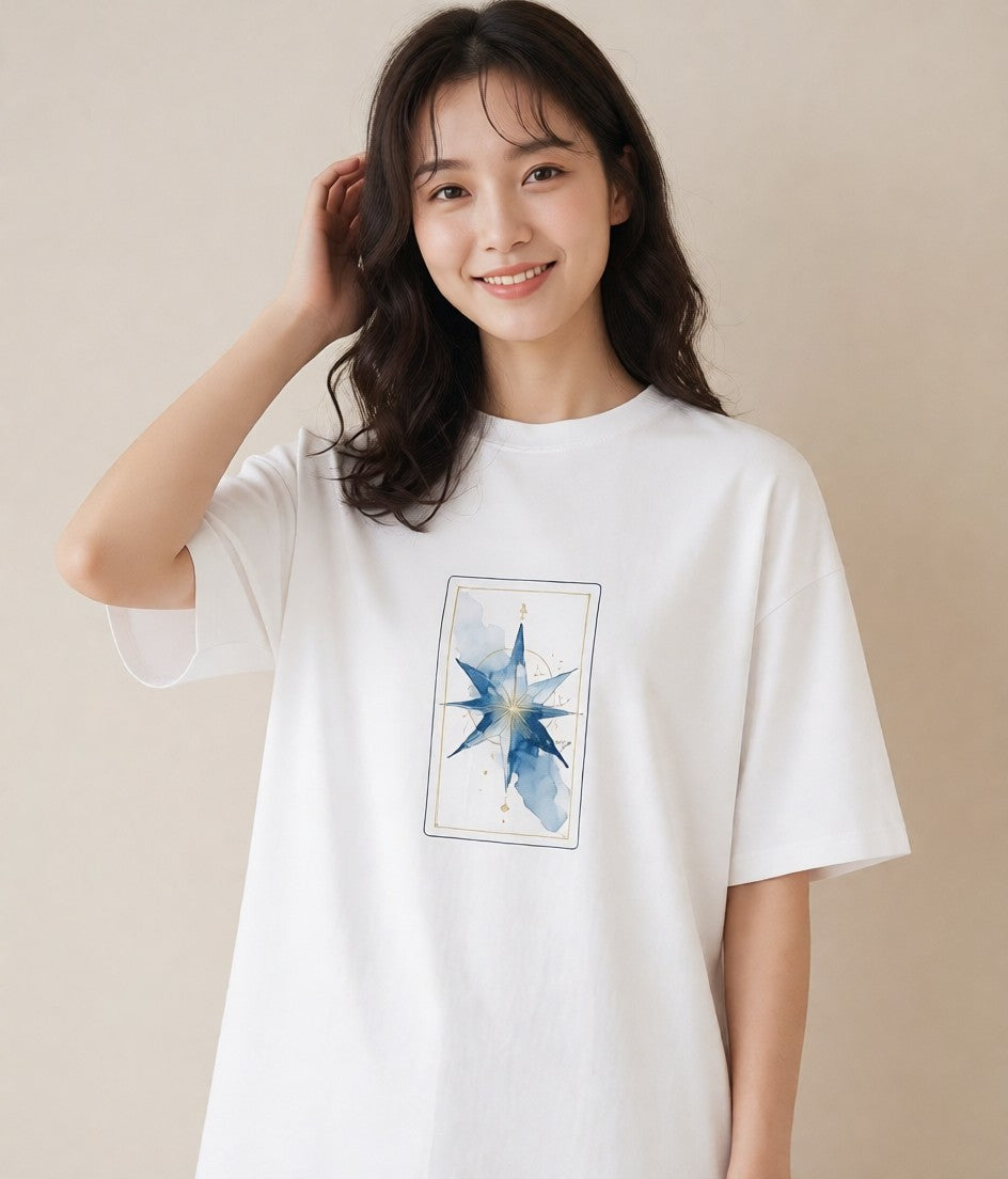 半袖Tシャツ レディース 山羊座 星空 宇宙 イラスト 淡色 友達ギフト 部屋着 白T YMAZO