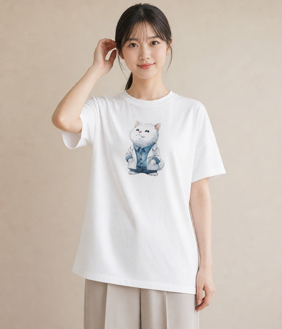 Tシャツ レディース ラグドール 猫 ねこ イラスト ヴィンテージ風 ペアコーデ 秋コーデ 白T YMAZO