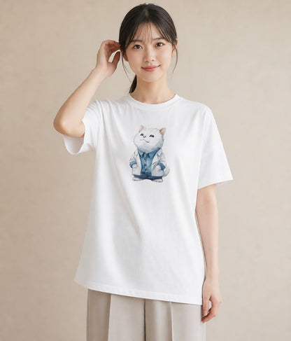 Tシャツ レディース ラグドール 猫 ねこ イラスト ヴィンテージ風 ペアコーデ 秋コーデ 白T YMAZO
