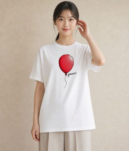 デザインTシャツ レディース 紙風船 和紙 ナチュラル アンティーク イラスト モード ペアコーデ 秋コーデ 白T YMAZO
