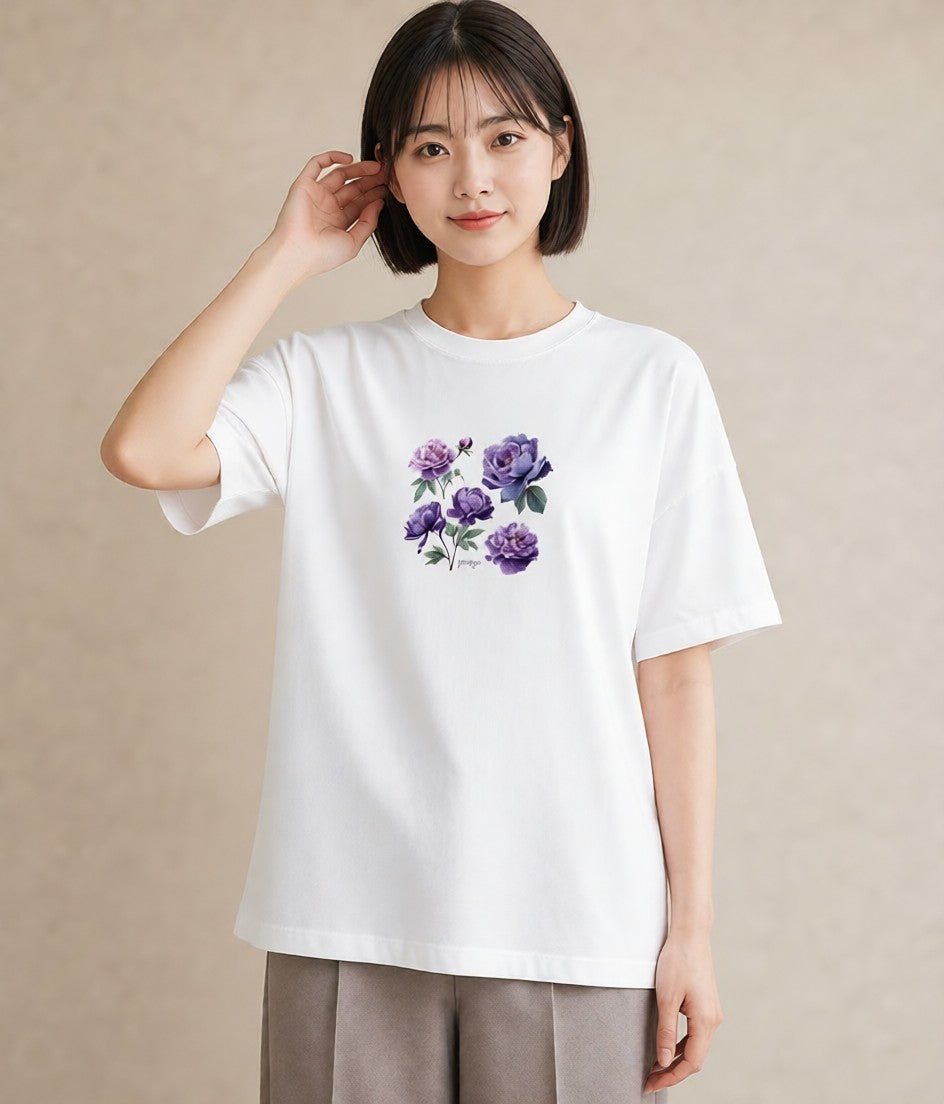 プリントTシャツ レディース スミレ 花 花柄 イラスト 女性 旅行用 白T YMAZO