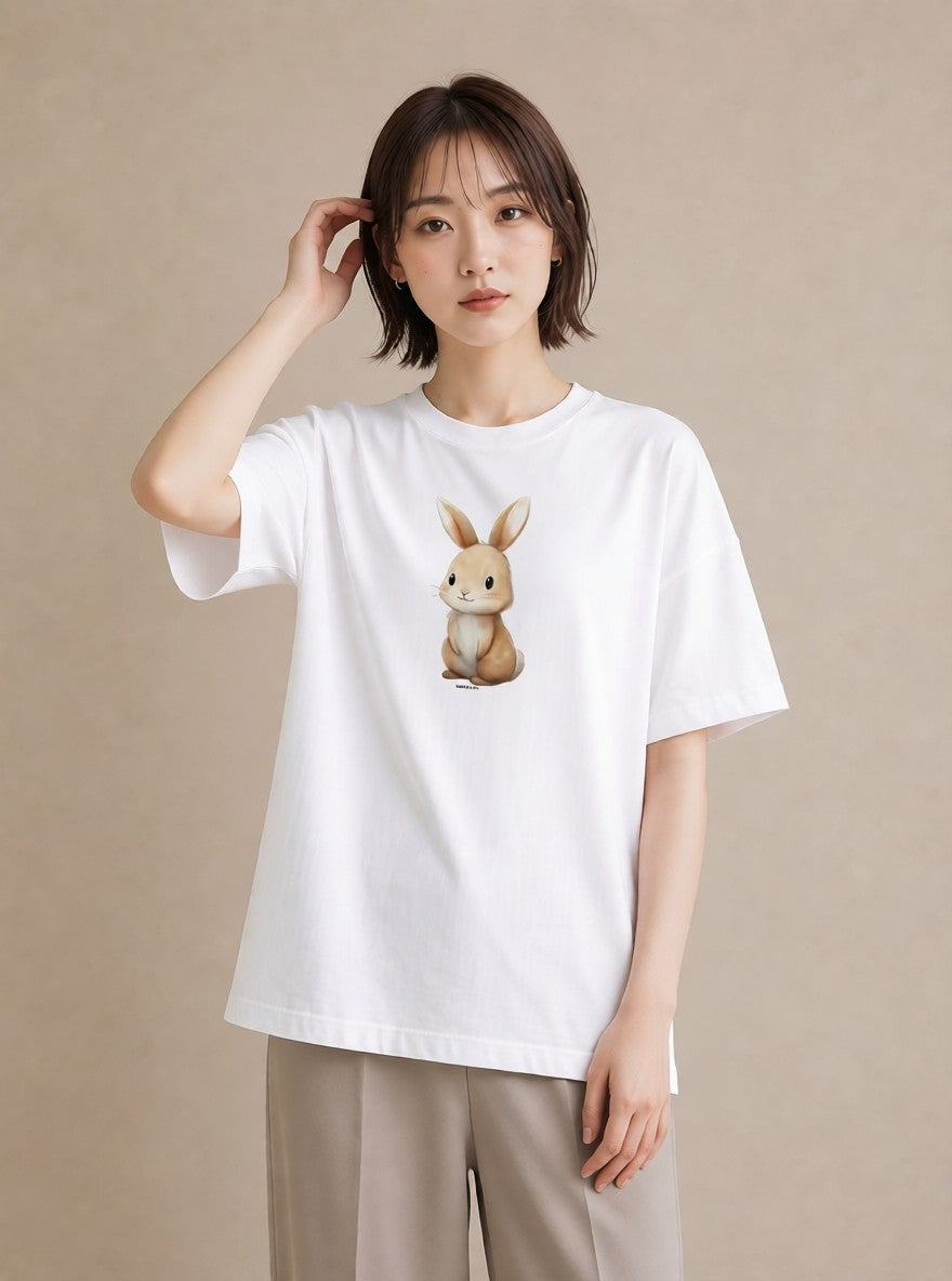 半袖Tシャツ レディース ロップイヤー ペット 動物 イラスト ミニマル ホワイトデー 春服 白T YMAZO