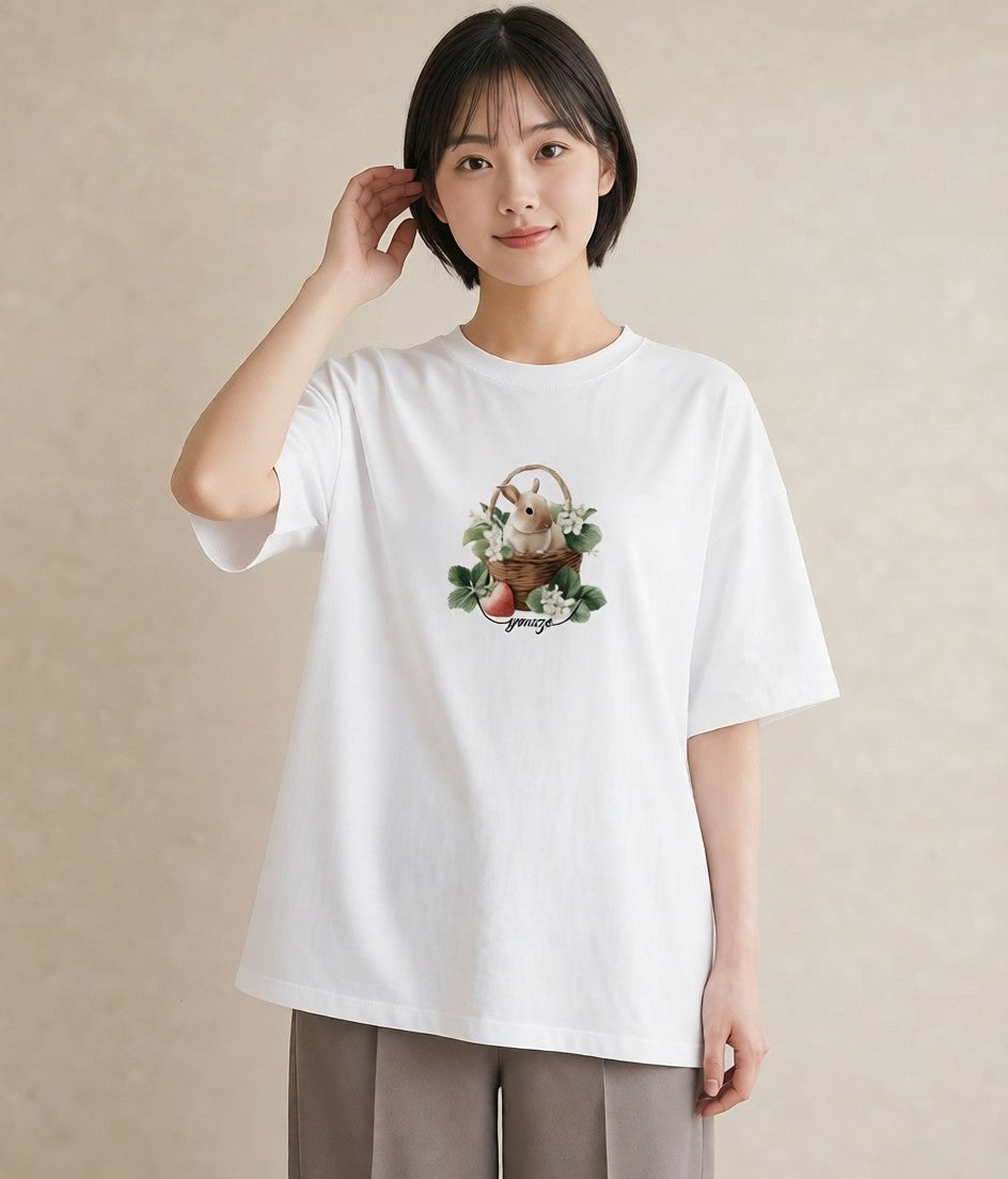 プリントTシャツ レディース ネザーランドドワーフ ペット 動物 イラスト カフェコーデ お揃い 親子 白T YMAZO