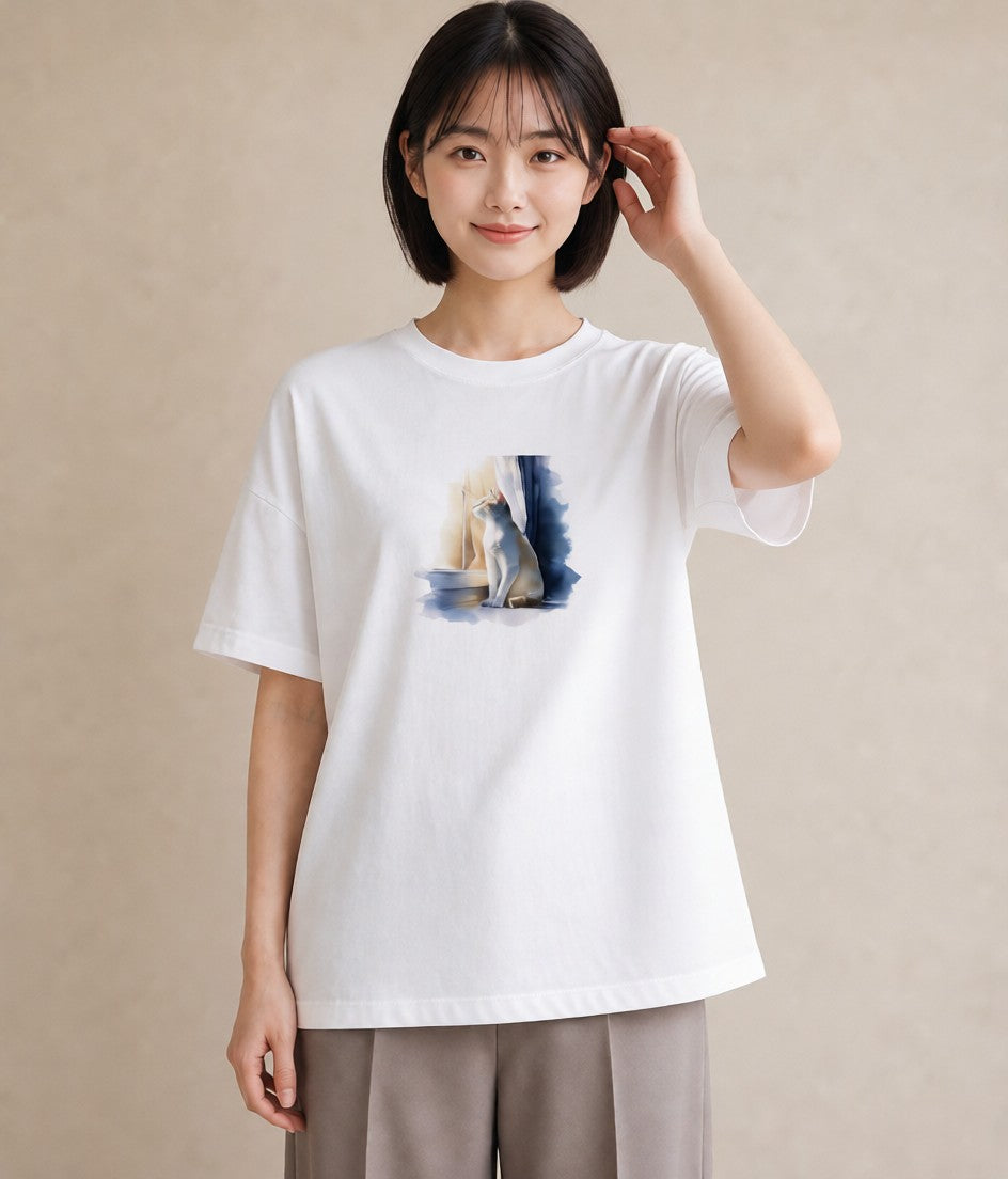 Tシャツ レディース シャム柄 猫 ねこ イラスト ポップ 普段着 週末コーデ 白T YMAZO