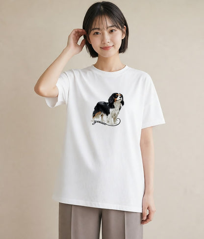 グラフィックTシャツ レディース キャバリア 犬 いぬ イラスト ガーリー 誕生日プレゼント 綿100 白T YMAZO
