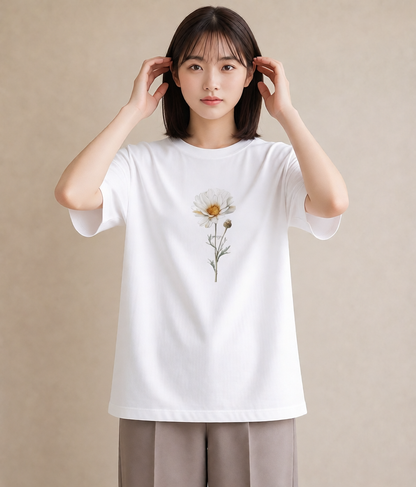デザインTシャツ レディース デイジー 花 花柄 イラスト 旅行コーデ 旅行 母娘コーデ 白T
