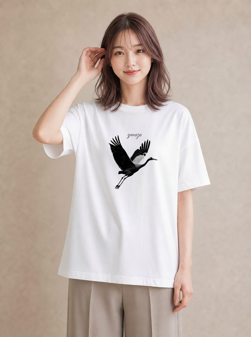 Tシャツ レディース 折り鶴 折り紙 ナチュラル アンティーク イラスト ポップ カフェ巡り 女子会 白T YMAZO