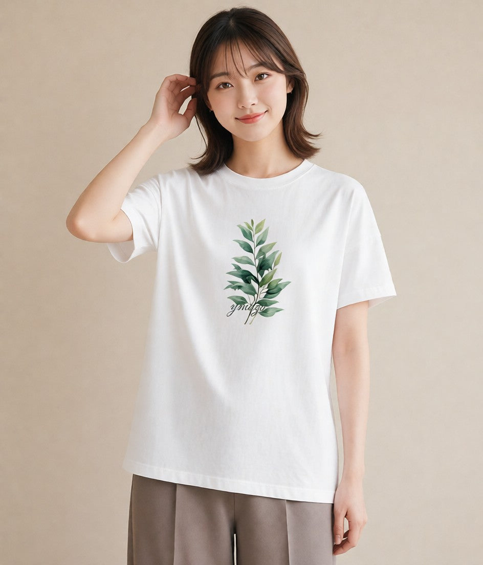 デザインTシャツ レディース 苔 植物 ボタニカル イラスト ラフカジュアル ママ カフェ服 白T YMAZO