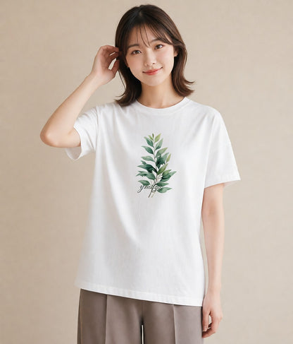 デザインTシャツ レディース 苔 植物 ボタニカル イラスト ラフカジュアル ママ カフェ服 白T YMAZO