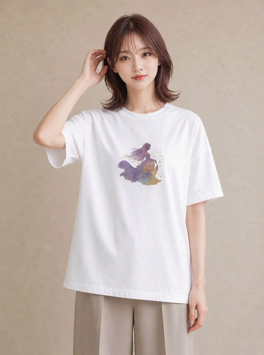Tシャツ レディース 牡牛座 星空 宇宙 イラスト シンプル 親子 20代 白T YMAZO