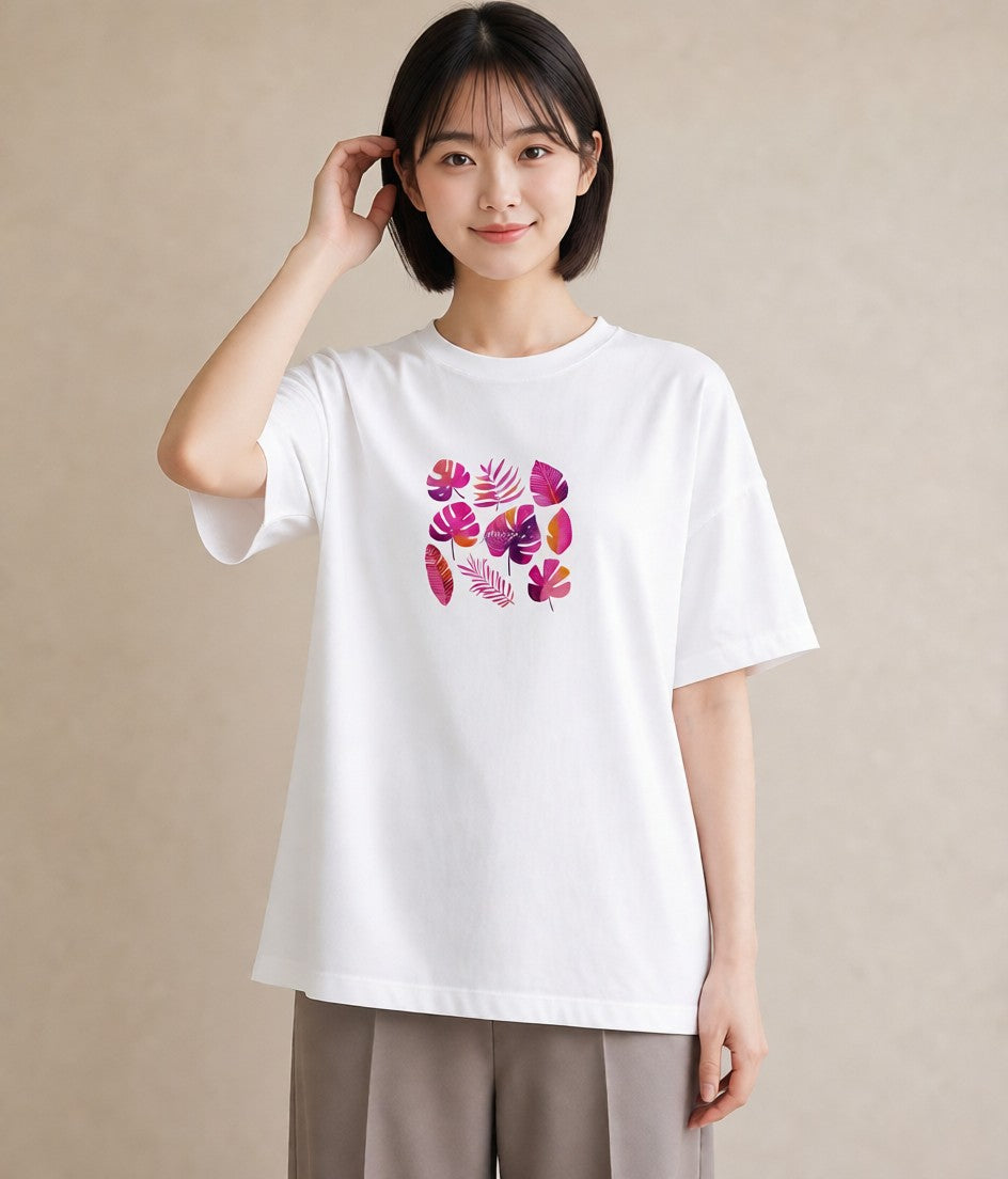 半袖Tシャツ レディース モンステラ 植物 ボタニカル イラスト ゆるかわ お出かけ 普段着 白T YMAZO