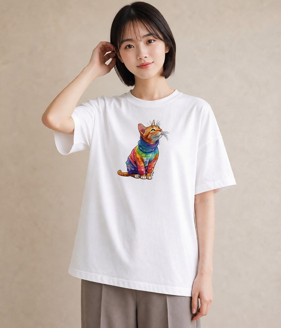 デザインTシャツ レディース アビシニアン 猫 ねこ イラスト 手描き風 お揃い 親子 白T YMAZO