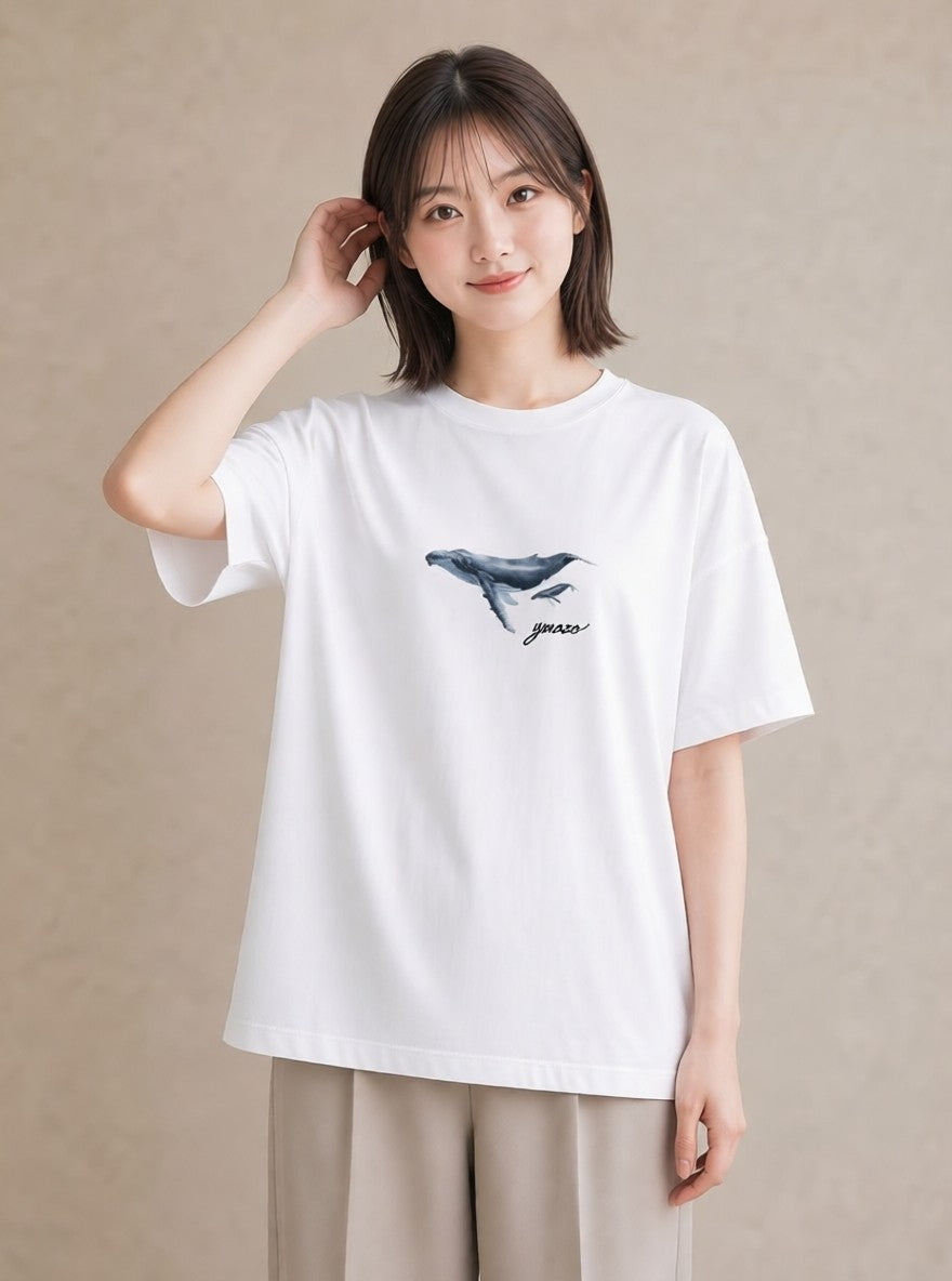半袖Tシャツ レディース シャチ 海の生き物 海 イラスト 個性的 夏コーデ 通学 白T YMAZO