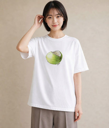 プリントTシャツ レディース 紙風船 和紙 ナチュラル アンティーク イラスト ラフカジュアル ペアコーデ 秋コーデ 白T YMAZO