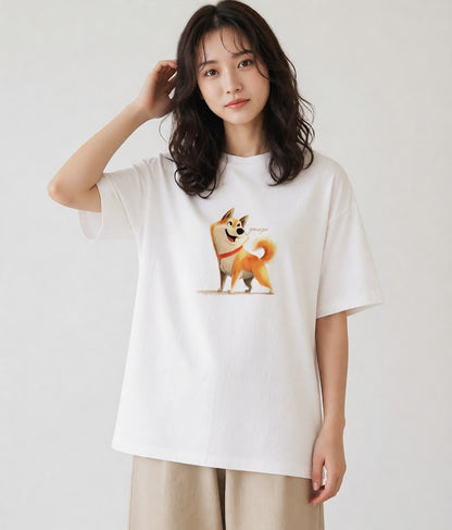 プリントTシャツ レディース 柴犬 しばいぬ 犬 いぬ イラスト ラフカジュアル 自分用 ルームウェア 白T YMAZO