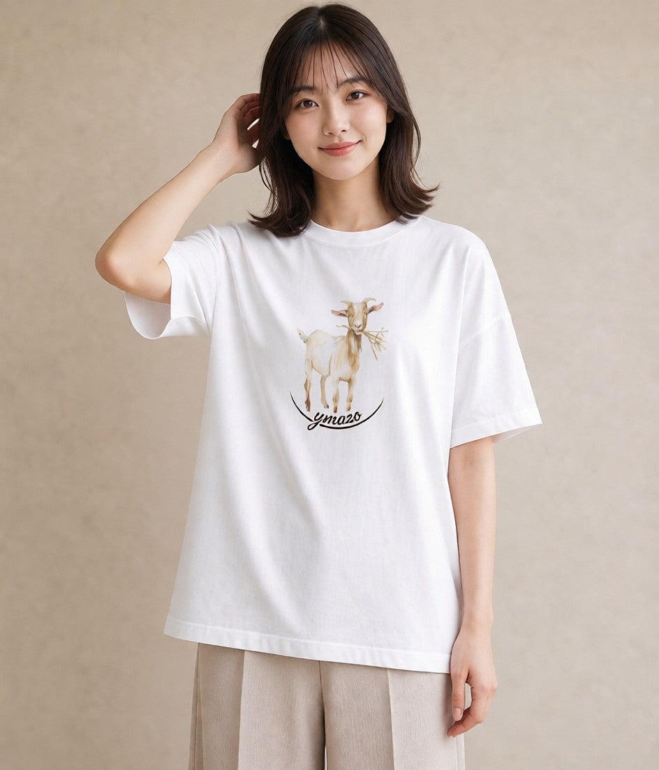 プリントTシャツ レディース 山羊座 星空 宇宙 イラスト ヴィンテージ風 女子会 お揃い 白T YMAZO