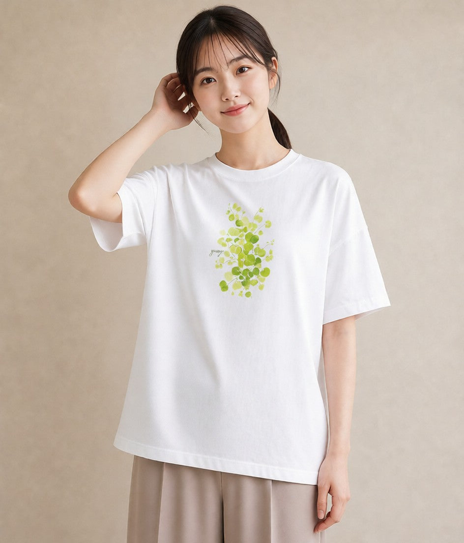 半袖Tシャツ レディース つる 植物 ボタニカル イラスト きれいめカジュアル 誕生日プレゼント 綿100 白T YMAZO
